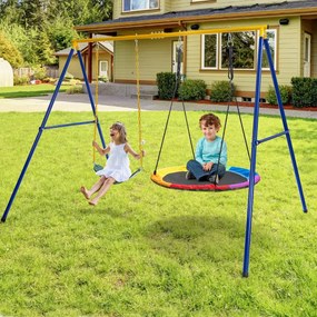 Costway Set di 2 altalene con supporto in acciaio per bambini da 3 pezzi, Altalena elastica e a disco volante per parco