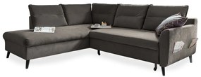 Divano letto angolare in velluto grigio scuro L, angolo sinistro Stylish Stan - Miuform