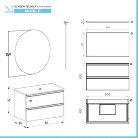 Mobile bagno sospeso 80 cm Master grigio effetto cemento per lavabo da appoggio