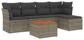 Set divano da giardino 6 pz con cuscini grigio in polyrattan