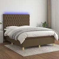 Letto a Molle Materasso e LED MarroneScuro 140x190cm in Tessuto cod mxl 59909