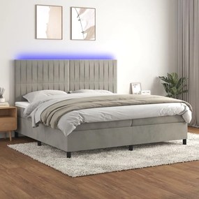 Letto a molle materasso e led grigio chiaro 200x200 cm velluto