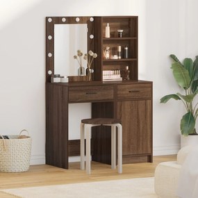 Set da toeletta 2 pezzi con led in legno ingegnerizzato rovere nero