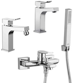 Set miscelatori lavabo + bidet + gruppo vasca Jacuzzi | rubinetteria Tank ottone cromato per piletta click clack