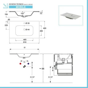 Mobile bagno sospeso 80 cm ossido e rovere con cassetti soft-close Kleo