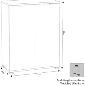 MITO - armadietto con 2 ante cm 75 x 38 x 85 h
