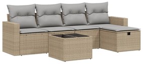 Set divano da giardino 6 pz con cuscini beige misto polyrattan