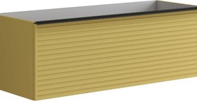 Mobile da bagno sospeso sotto lavabo Pixel stripes 2 cassetti L 120 x H 40 x P 45.5 cm giallo laccato opaco, con maniglia alluminio nero opaco