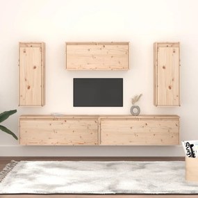 Mobili porta tv 5 pz in legno massello di pino