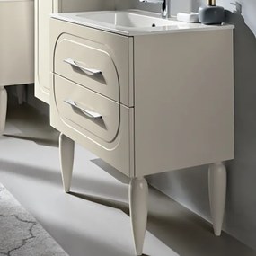 Mobile da bagno a terra moderno con base 80 CASPIO con 2 cassetti e lavabo AVORIO OPACO