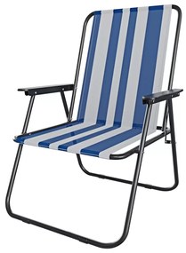 Sedia Pieghevole Da Spiaggia Campeggio Camping Leggera E Resistente In Metallo In Tessuto Oxford 600D Con Braccioli Seggiola Pesca Giardino Terrazzo Balcone Esterno (Strisce Blu)