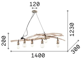 Sospensione Industrial-Minimal Driftwood Legno Marrone 6 Luci E27