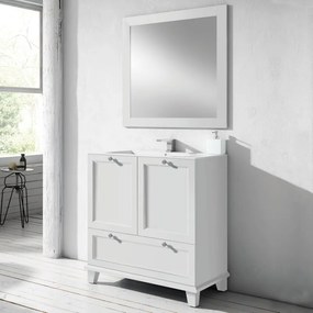 Mobile da bagno sotto lavabo Unike neve laccato opaco L 82.7 x H 85 x P 46 cm 1 cassetto 2 ante, lavabo posizionabile centralmente non incluso