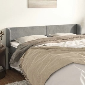 Testiera Ad Orecchio Grigio Chiaro 183x23x78/88 Cm İn Velluto /