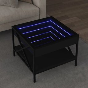 Tavolino da salotto con led infinity nero 50x50x38 cm