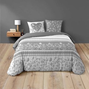 Set copripiumino e federa bianco/grigio in cotone per letto matrimoniale 200x200 cm Annie – douceur d'intérieur