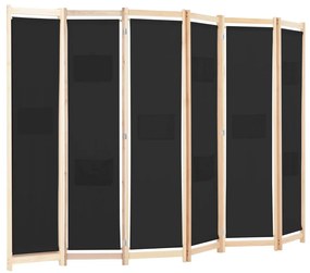 Divisorio a 6 pannelli nero 240x170x4 cm in tessuto