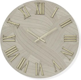 Orologio rotondo D60 cm in legno rivestito con parato e dettagli Oro ADAK