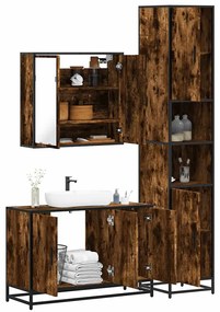 Set Mobili Da Bagno 3 Pz Rovere Fumo İn Legno Multistrato /