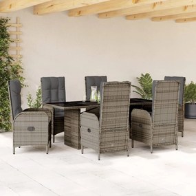 Set Da Pranzo Da Giardino 7 Pz Con Cuscini İn Polyrattan Grigio /