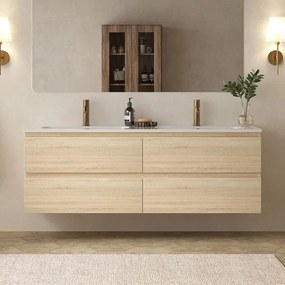 Mobile bagno 140 cm 4 cassetti doppio lavabo legno chiaro | KAM-HR140C - KAMALU