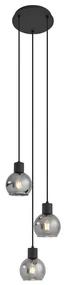 Lampadario Art Déco nero con vetro fumé rotondo 3 luci - VIDRO