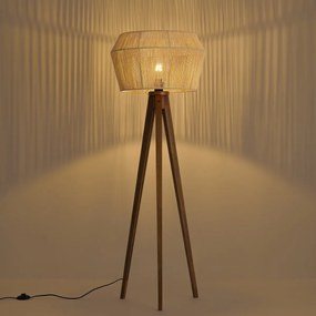 Lampada da terra vintage in legno con paralume in corda di carta marrone 50/50/30 - Tripod Classic