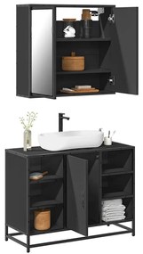 Set Mobili Da Bagno 2 Pz Nero İn Legno Multistrato /