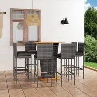 Set da Bar per Giardino 9 pz con Cuscini in Polyrattan Grigio 3064863