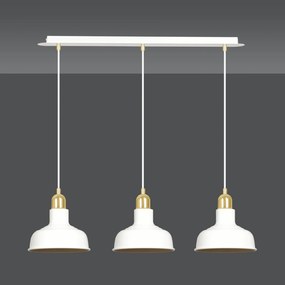 Lampadario Industrial 3 Luci Ibor In Acciaio Bianco Con Elementi In Oro