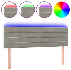 Testiera a led grigio chiaro 144x5x78/88 cm in velluto