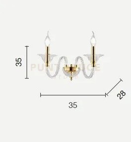 Applique tebe 2 luci ottanio e cromo attacco e14 l.35cm