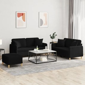 Set Divani 3 Pz Con Cuscini Nero İn Tessuto /
