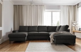 Divano letto angolare in velluto a coste grigio scuro (angolo destro) Lofty Lilly - Miuform