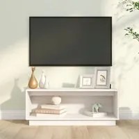 Mobile Porta TV Bianco 90x35x35 cm in Legno Massello di Pino 813830