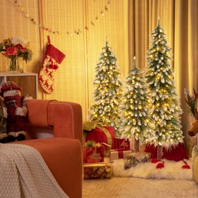 Costway Set di 3 alberi di Natale artificiali con rametti in PVC luci a LED, Alberi di Natale innevati 90/120/150cm