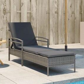 Lettino prendisole con cuscino grigio 63x200x81 cm polyrattan