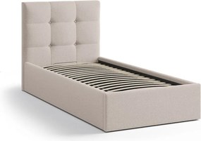 Letto singolo imbottito marrone chiaro con contenitore con rete inclusa 90x200 cm Phaedra – Micadoni