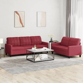 Set Di Divani 2 Pz Con Cuscini Rosso Vino İn Similpelle /