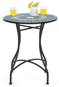 Costway Set Mobili da giardino con mosaico da 3 pezzi, Tavolo rotondo e 2 sedie pieghevoli con struttura in metallo 3 Modelli