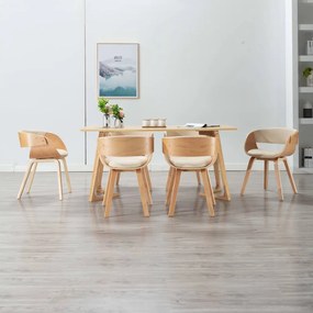 Sedie Da Pranzo 6 Pz Crema İn Legno Piegato E Similpelle /
