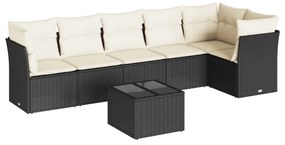 Set divani da giardino con cuscini 7pz nero polyrattan