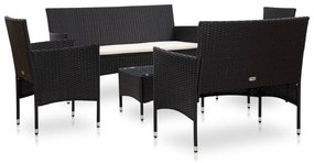 Set divani da giardino 5 pz con cuscini in polyrattan nero