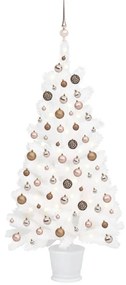 Albero di Natale Artificiale Preilluminato con Palline, Albero di Natale Preilluminato con Palline Bianco 90 cm