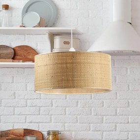 Lampadario Natura Rafia bianco paralume beigegrezzo E27 Ø38cm