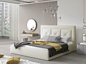 Letto matrimoniale con box contenitore Lione - 160 x 200 cm , Ecopelle bianco panna