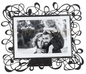 Portafoto di design scarabocchio grande orizzontale nero in ferro e...