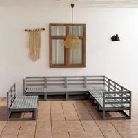 Set Divani da Giardino 9 pz Grigi in Legno Massello di Pino cod mxl 37618