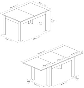 Tavolo LIPARI in legno finitura rovere e base bianca, allungabile 120&#215;80 cm &#8211; 170&#215;80 cm