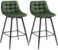 EASYCOMFORT Set 2 Sgabelli da Bar con Schienale e Poggiapiedi Stile Nordico in Metallo e Velluto, Verde, 45x47x88cm